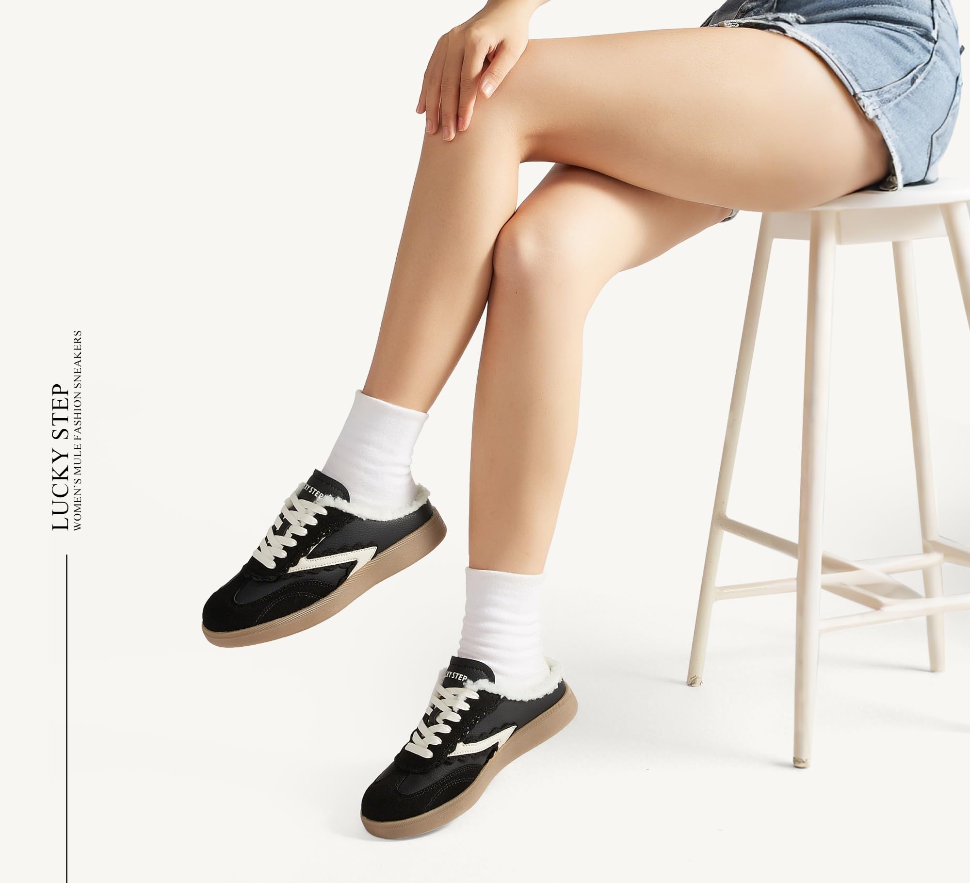 LUCKY STEP Mule Donna Senza Tacco, Sneakers Comode da Slip-On, Stile retrò e Casual per l'inverno