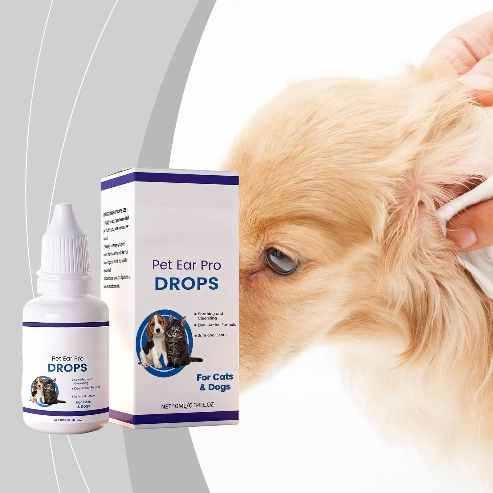 Gotas RZXEA Pet EarPro, gotas óticas naturales para mascotas, alivio suave para la picazón, solución segura para la limpieza de oídos para todas las razas y edades de perros y gatos,2PCS