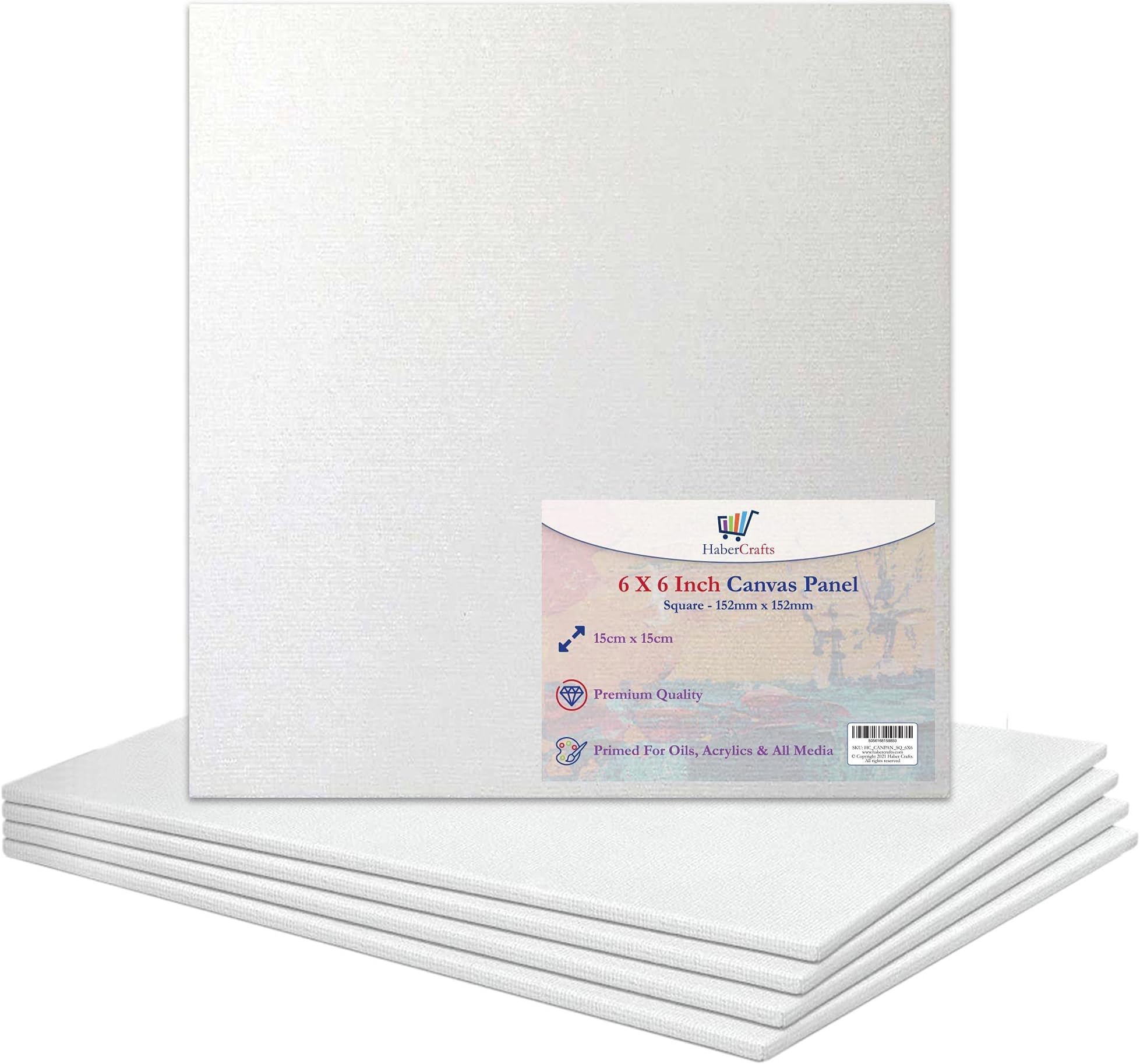 6 X 6” / 15 x 15cm Canvas Panel Stretched Blank Canvas Board Primed Artist Boards 100% Cotton for Oil Paint Acrylic Painting Mixed Media White Canvases Painting Panel (6x6 Inch - 5 Boards)