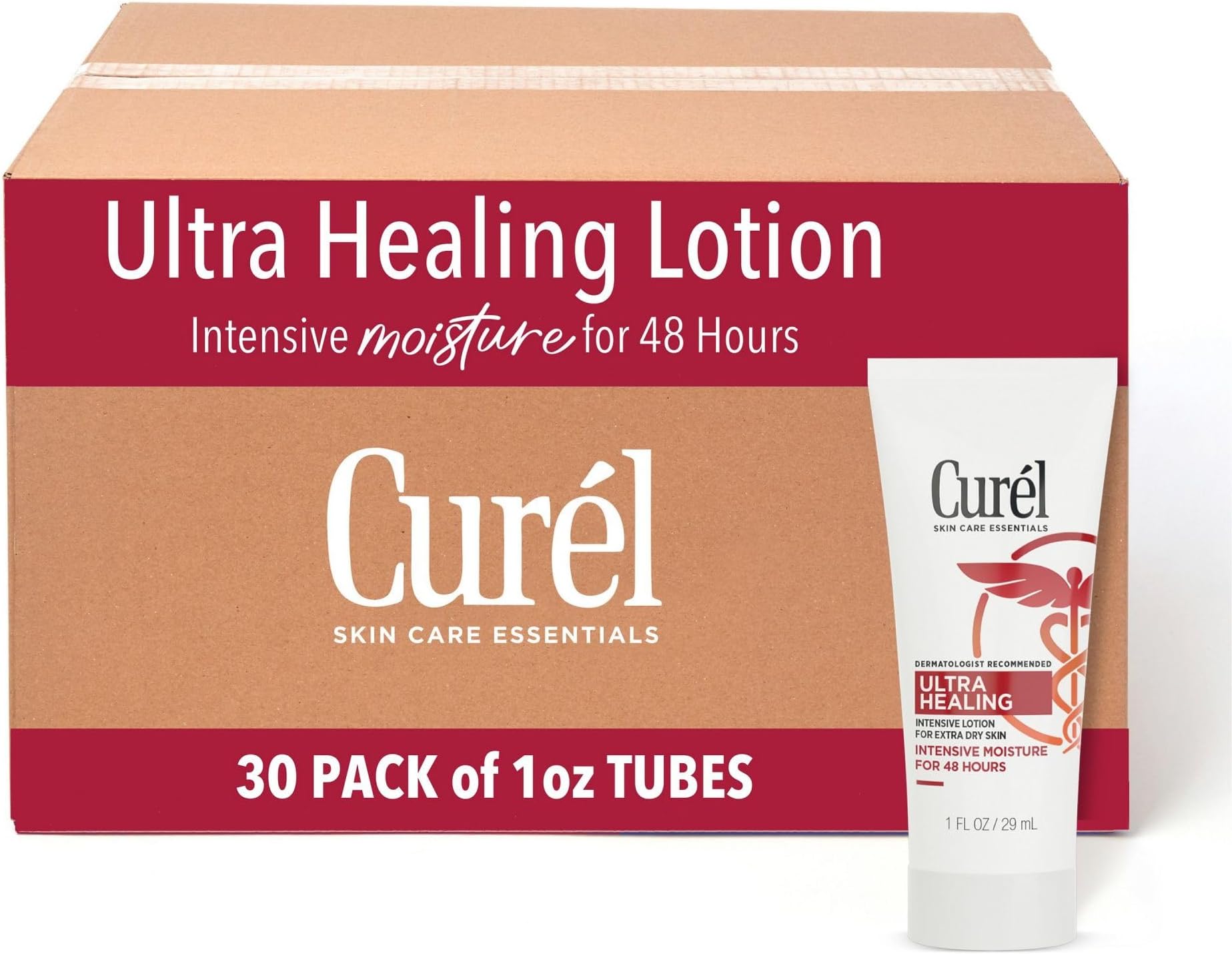 Curel Ultra Healing Intensive Fragrance-Free Lotion For Extra-Dry Skin, Dermatologist Recommended, Ideal for Sensitive Skin, Cruelty Free, Paraben Free, 1 Oz, Pack of 30