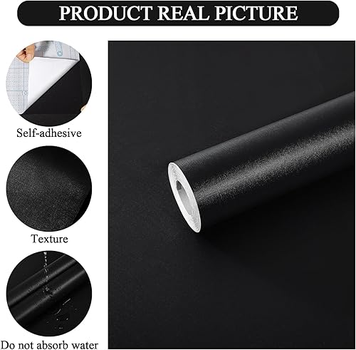 Miniatura 5 de practicalWs Papel tapiz negro para despegar y pegar de 17.7 x 118.1 pulgadas, papel de contacto negro extraíble, papel de pared de vinilo