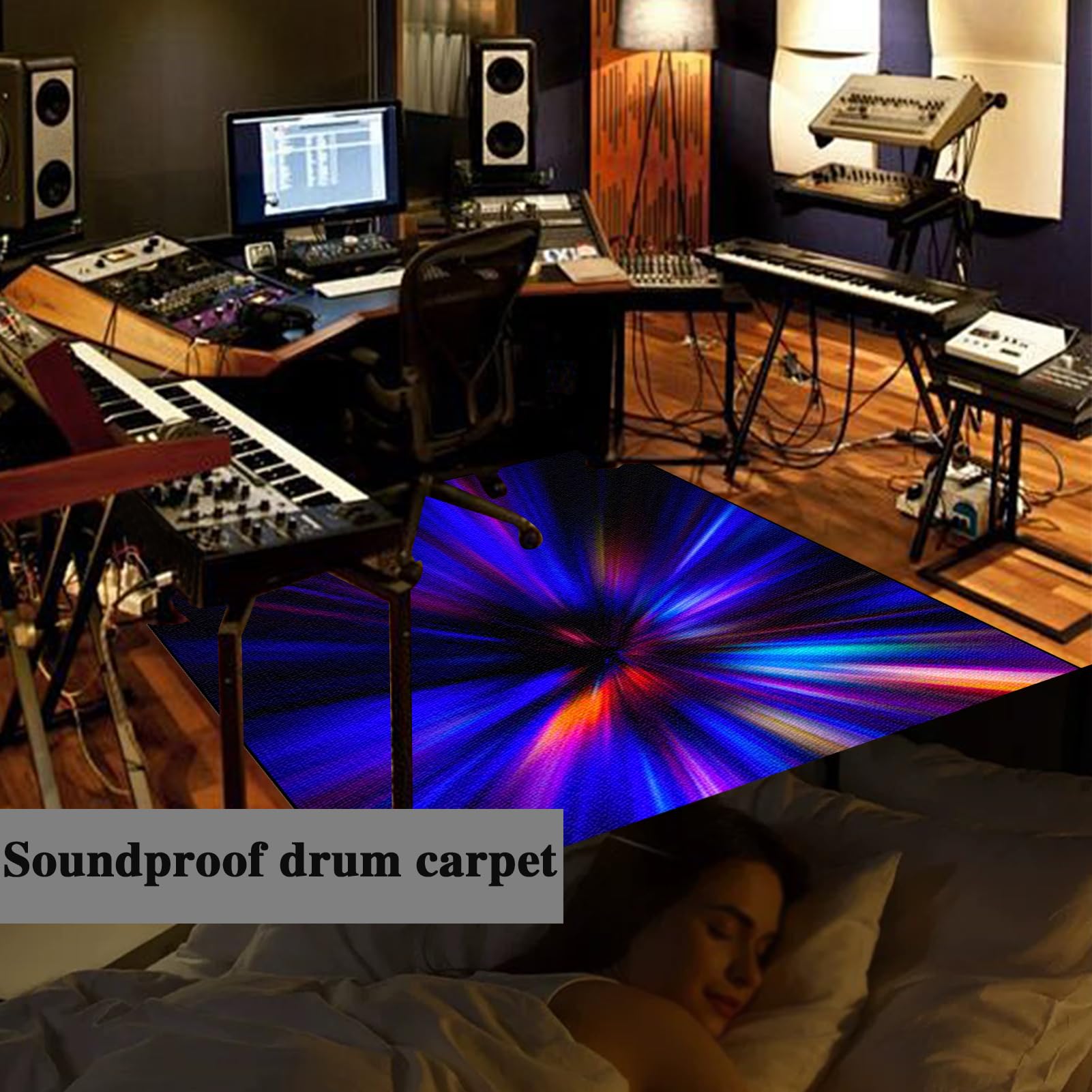 Tappetino Tamburo Insonorizzato Tappetini per Batterie Tappeto Drum Carpet per Batterie Acustica elettroniche Rullante Snare Drum Grancassa Tappeto Antiscivolo Tappeto per Batteria 210 x 180 cm