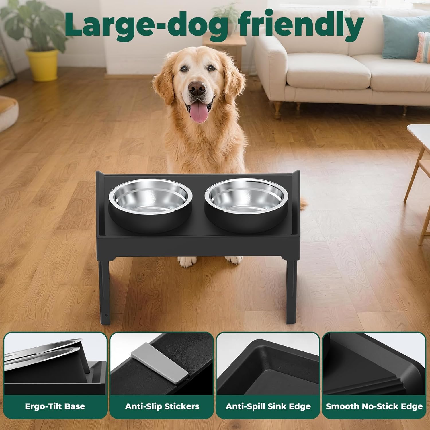Adjustable Elevated Dog Bowl, 3-Height Stand (2.8, 8.1, 12.2 inch) for Large/Small Dogs, 2 Stainless Steel Bowls, Foldable & Portable Raised Feeder for Travel, Joint Care