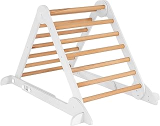 Little Partners Learn 'N Climb Foldable Wooden Climbing Triangle, Wood Climbing Gym for Toddlers, Triangle Climber for Skill-Building and Active Play, White & Natural
