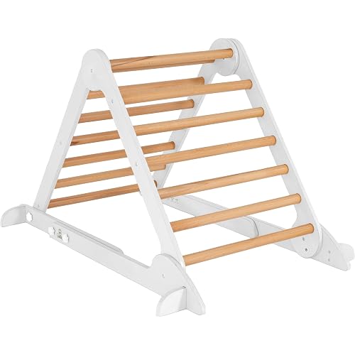 Little Partners Learn 'N Climb Foldable Wooden Climbing Triangle, Wood Climbing Gym for Toddlers, Triangle Climber for Skill-Building and Active Play, White & Natural
