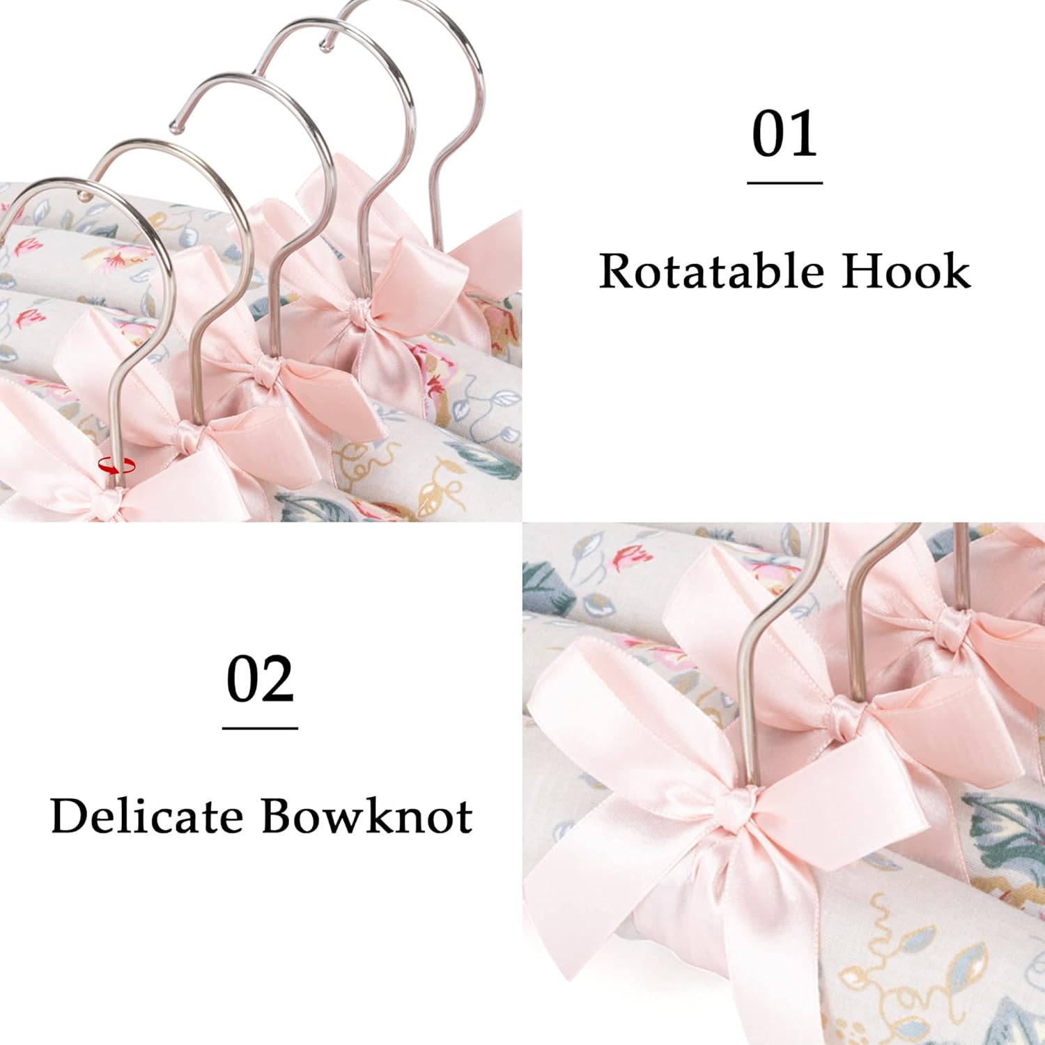 NEOVIVA Padded Hangers for Women Clothing, Floral Padded Clothes Hangers for Women, No Shoulder Bump Hangers for Adult, Padded Clothes Hangers for Women Sweaters, Dresses, Suits (10 Pack)