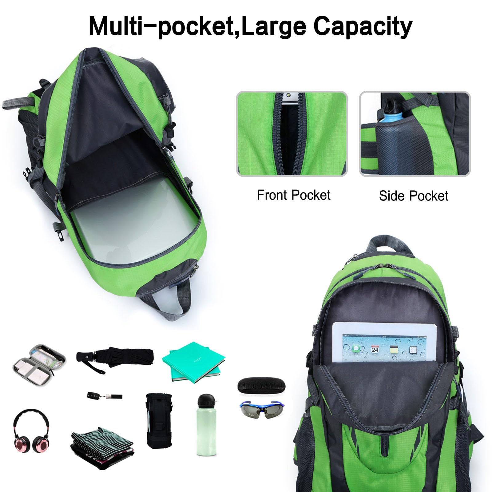 Sac à Dos Randonnée 40L Imperméable Trekking Hiking Backpack pour Femme Homme Cyclisme Escalade Sport
