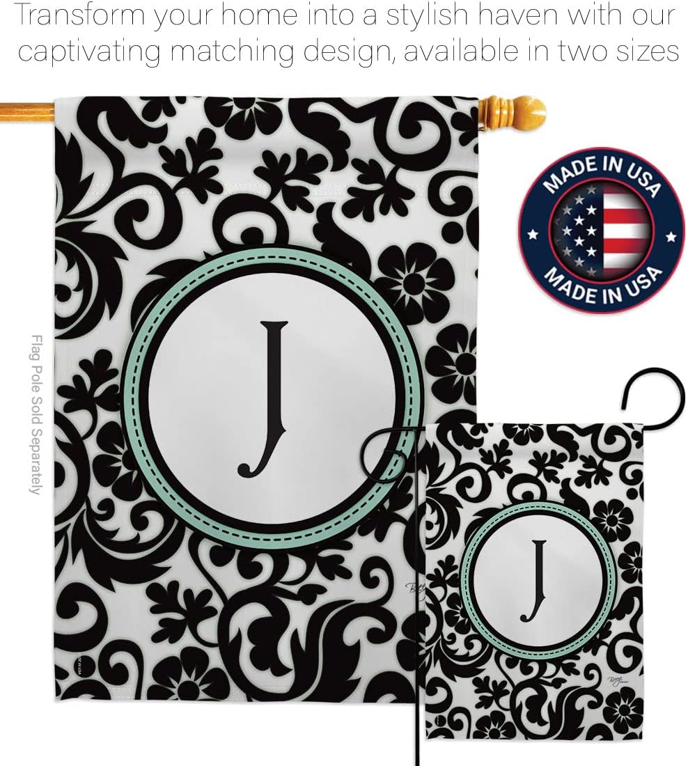 Breeze Decor H130062 Damask J Initial Decorative Vertical House Flag, 28" x 40", Multicolor
