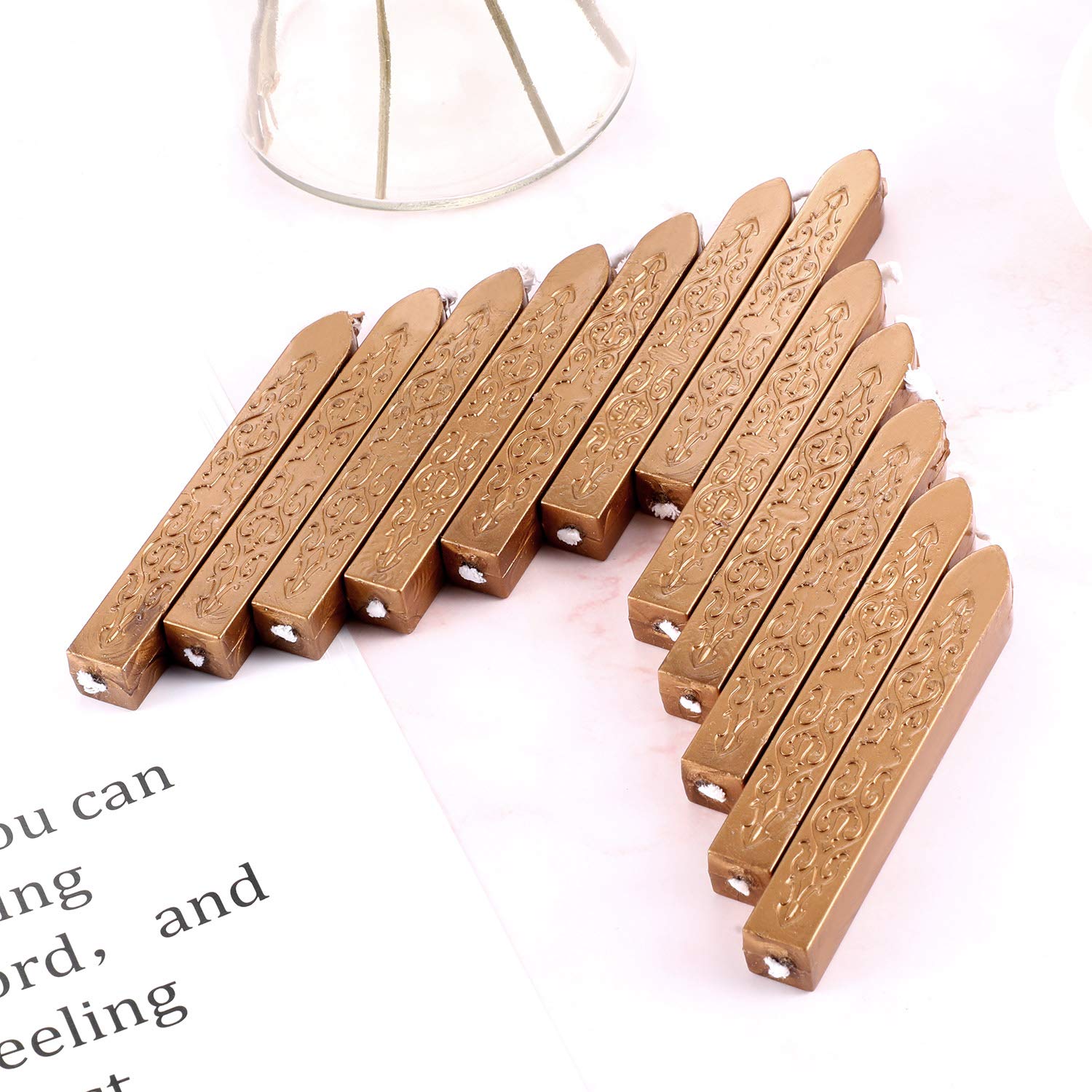Bememo 12 Pieces Sealing Wax Sticks with Wicks Antique Fire Manuscript Sealing Wax for Stamp, Christmas Gift, Wedding Invitations, Packaging Decoration(Bronze)