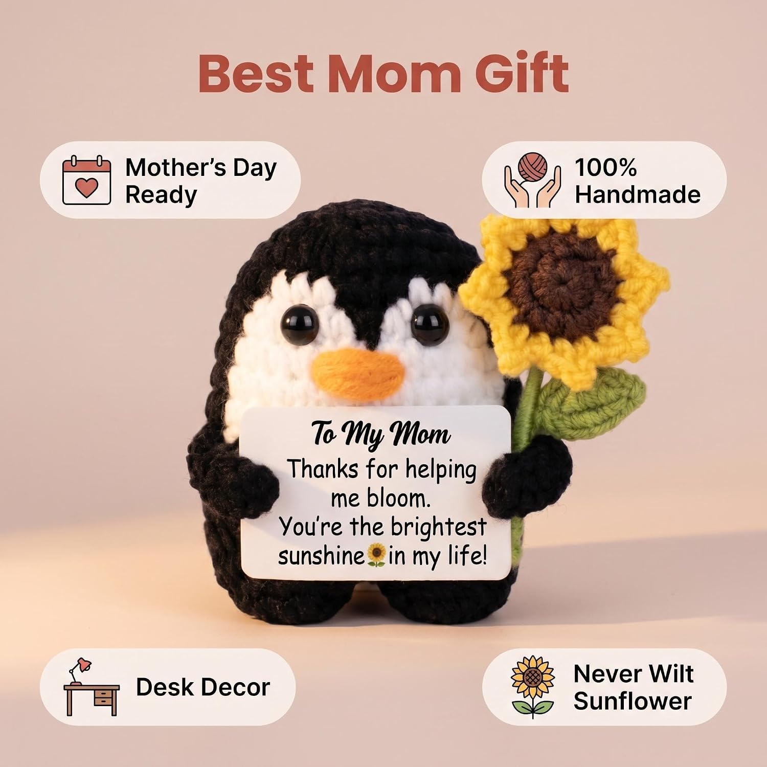 Handmade Crochet Sunflower Penguin for Mom image 2