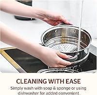 Vista 7 de SUNHOUSE Ollas de vapor de 3 cuartos con tapa, utensilios de cocina multiusos de acero inoxidable de 2 niveles con asas que se mantienen frescas