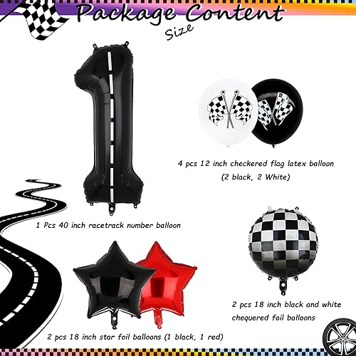 Miniatura 2 de Globos de auto de carreras de 40 pulgadas, globo de número 1 negro para baby shower, niños, 1er cumpleaños, automóvil de carreras, suministros de