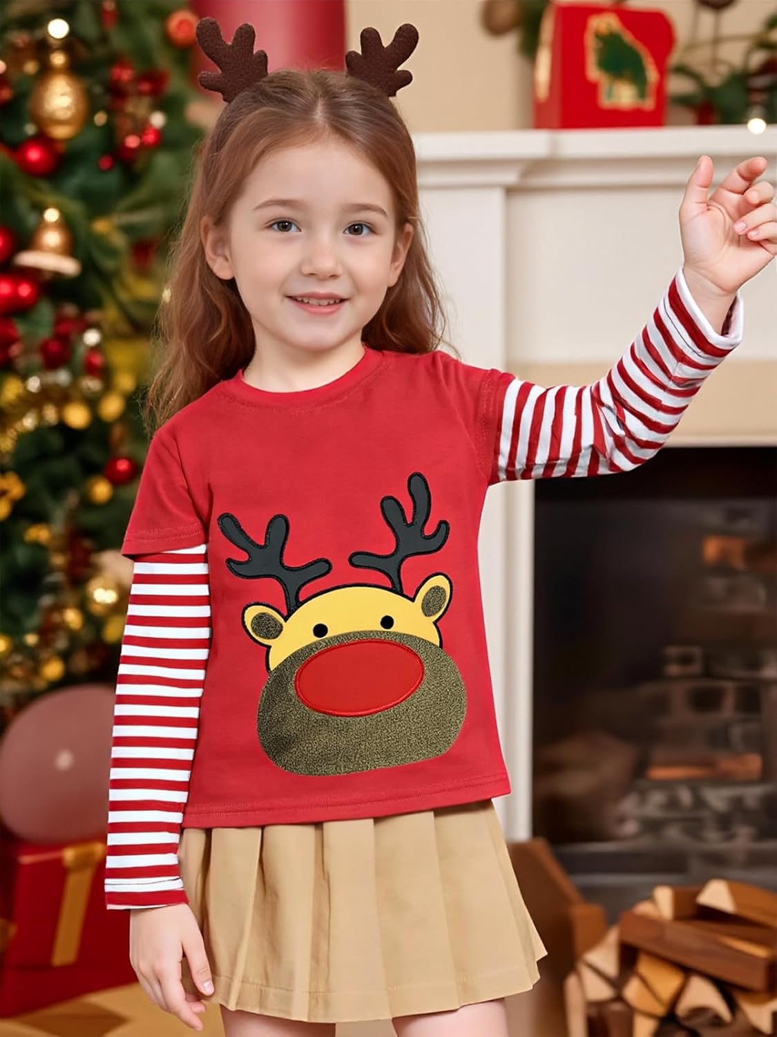 Toddler Boys Girls Christmas Shirts Red White Stripe Long Sleeve Tees Kids Reindeer T-Shirt Ugly Xmas Clothes Tops 2-7 Years - Image 3