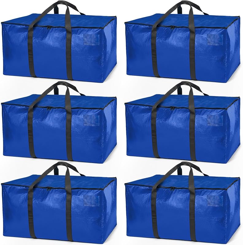 ClearSpace Heavy Duty Moving Bags or Storage Bag, 6 Pack – Large Moving Boxes with Backpack Straps, Zippers & Handles – Perfect for College Dorm, Traveling, Camping, Christmas Decorations
