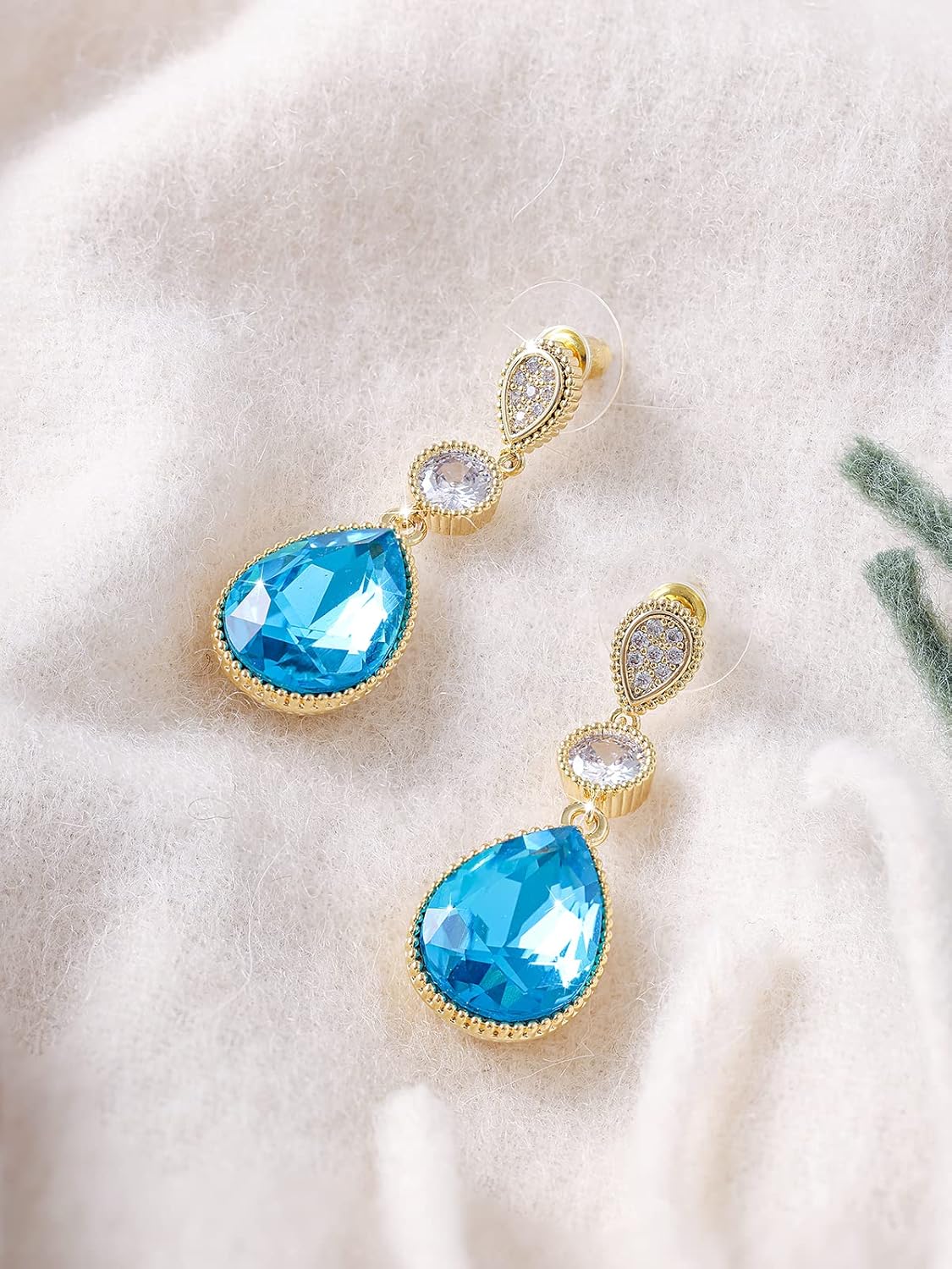 Dark Red Teardrop Crystal Dangle Earrings for Women - Image 9