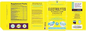 KEY NUTRIENTS Electrolytes Powder Packets 20 Pack - No Sugar, Refreshing Lemonade, Hydration Packets with Electrolyte Powder for Refreshing Electrolyte Drink Mix Packets - Zero Calories