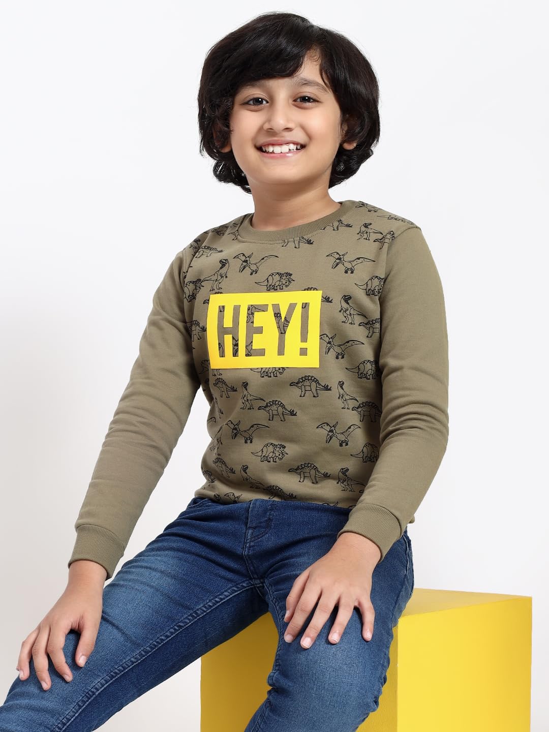 FUNKOOL Boys Regular Fit | Premium Cotton Fleece |Full Sleeves|Round Neck|Trendy Winter Wear| Sweatshirts for Boys and Girls -Green 4