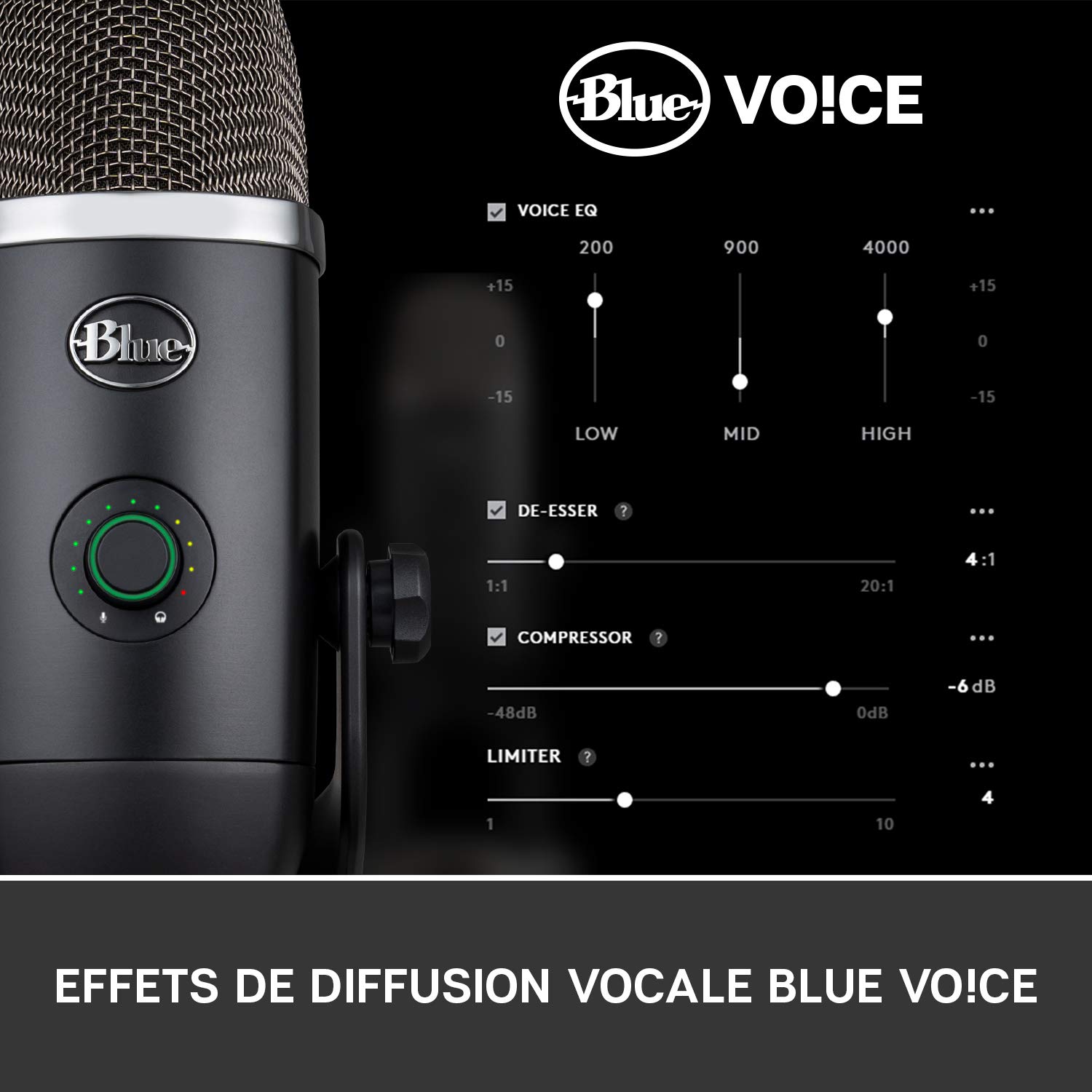 Blue Microphones Yeti X, Micro USB à Condensateur Pro pour Enregistrement, Gaming, Streaming, Podcast, Micro PC / Mac, Micro Gaming avec Indicateur Haute Résolution, LED, Effets Blue VO!CE - Noir