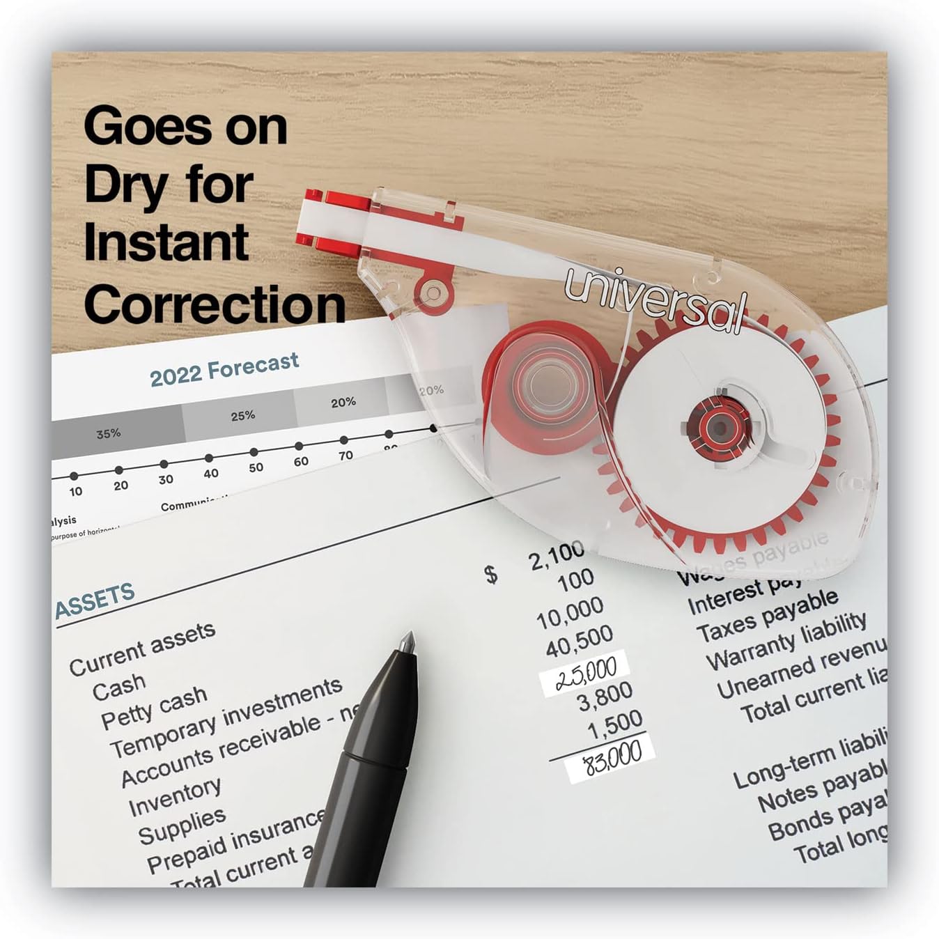 Universal Side-Application Correction Tape, Non-Refillable, Transparent Gray/Red Applicator, 0.2" x 393", 10/Pack