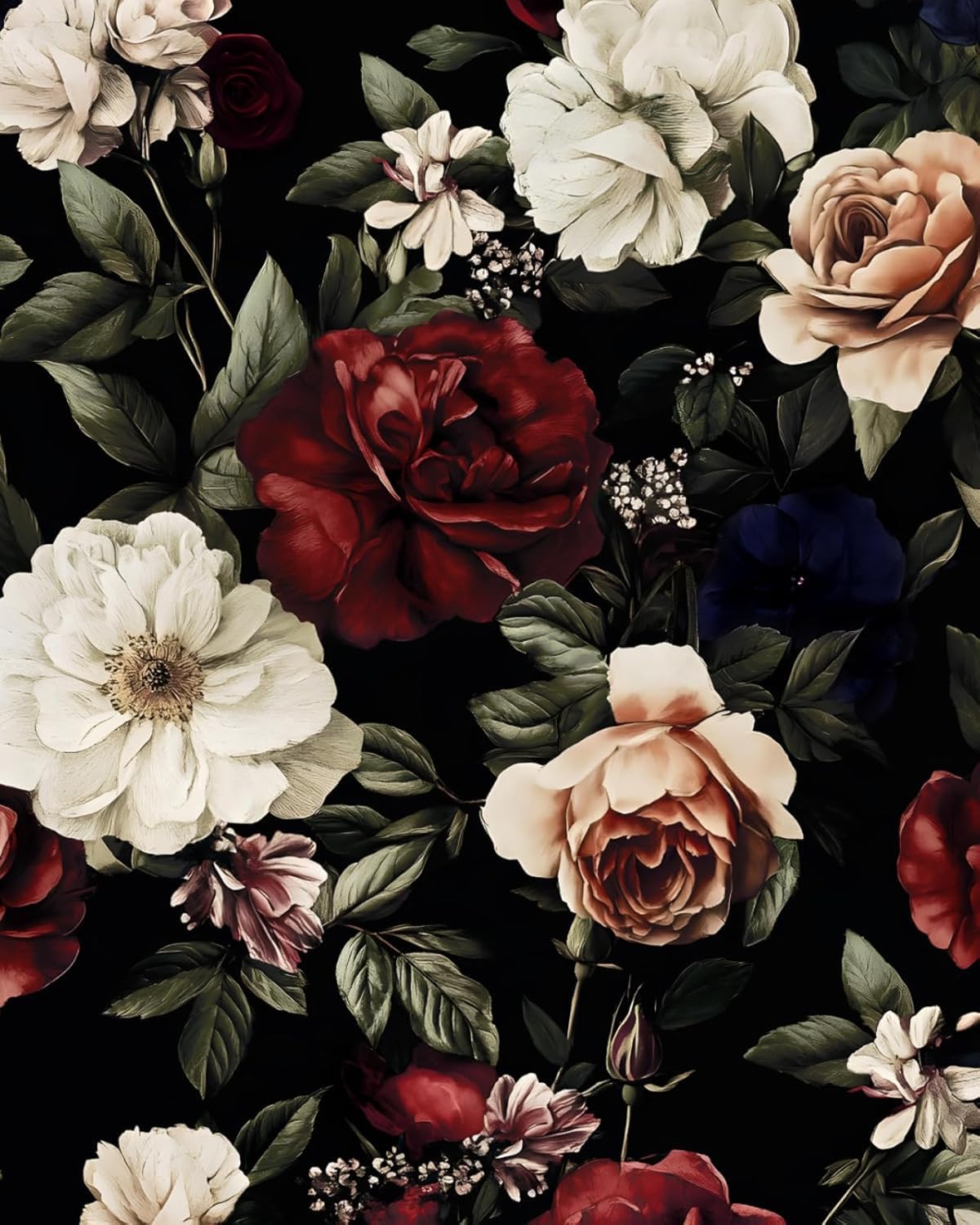 Papier peint mural floral foncé pour salle de bain et chambre