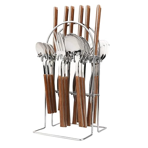 Silverware Set, 24 Piece Mirror Flatware Set With Stand, Stainless
