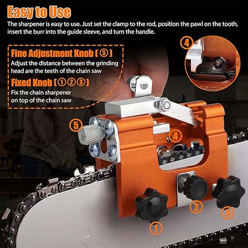 Miniatura 6 de Eztronics Corp® - Juego de afilador de cadena de motosierra, afilador de dientes, juego de afilador de motosierra de aleación de aluminio, apto para