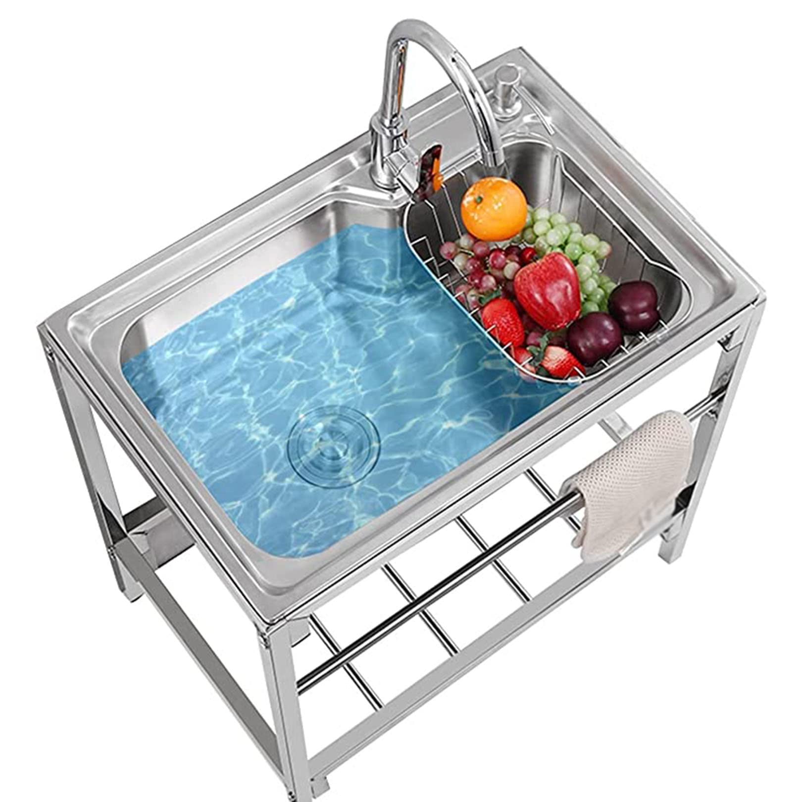 TAXXII Commercial Sink, Stainless Steel Kitchen Sink Free Standing with Drainer, Freestanding Catering for Outdoor Indoor(28x18.5x30inch)