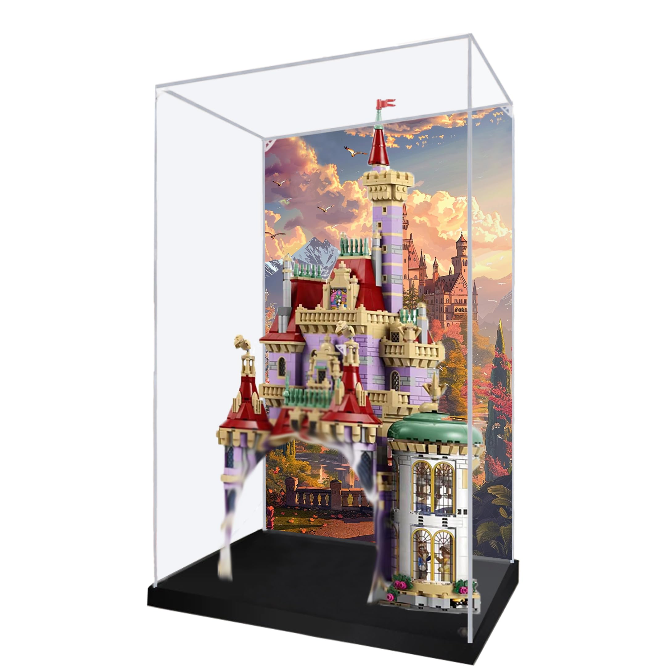 Acrylic Display Case for Lego 43263 Beauty and the Beast Castle Building Set, Dustproof Transparent Box - Only Display Case, Display Box Compatible with Lego 43263 (Back spray 3MM)
