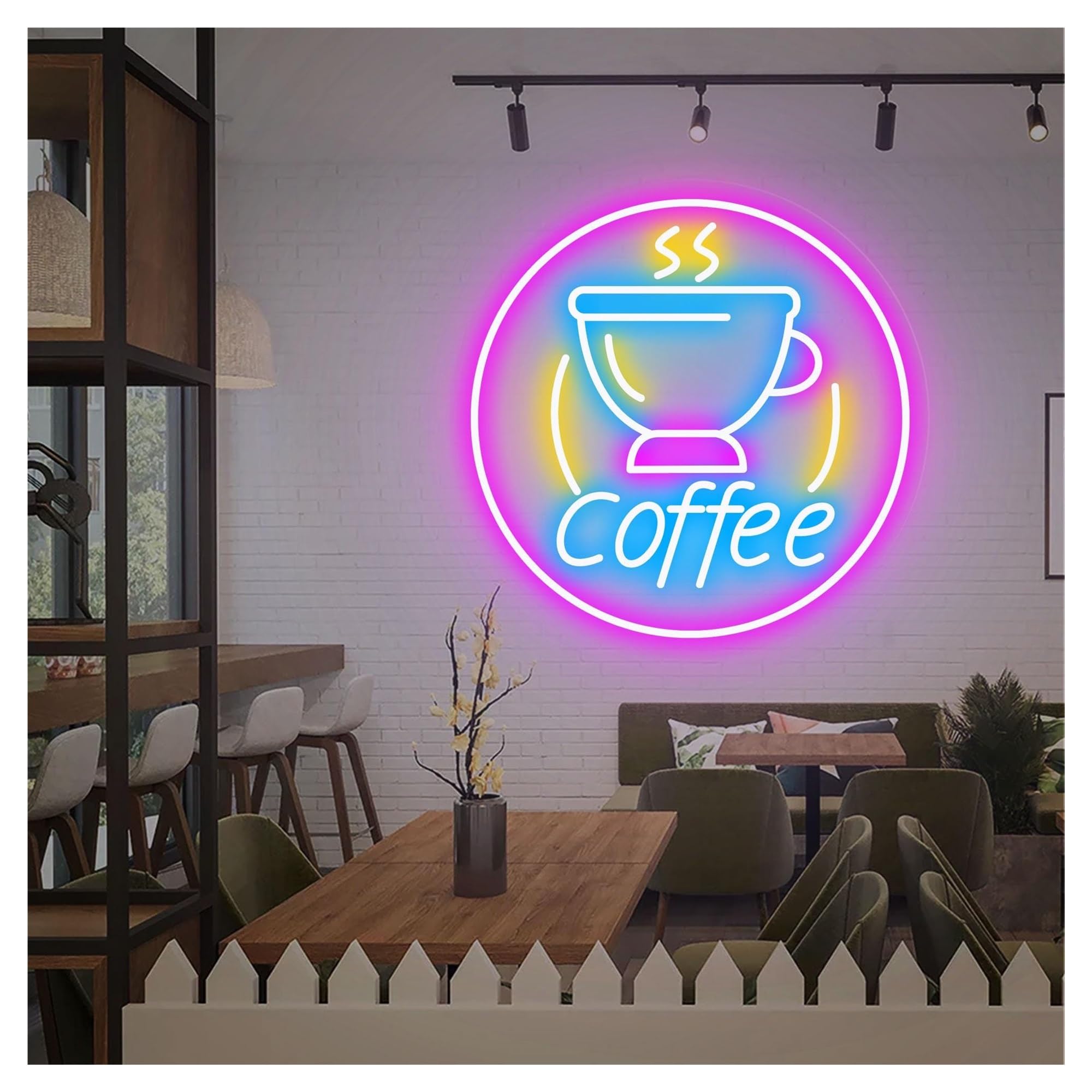 RONGCH Hanging Art Neon Signs Coffee Neon Sign, Suitable for Cafe Shop Home Bar Decor with Brightness Adjustable 40cmx40cm(A)