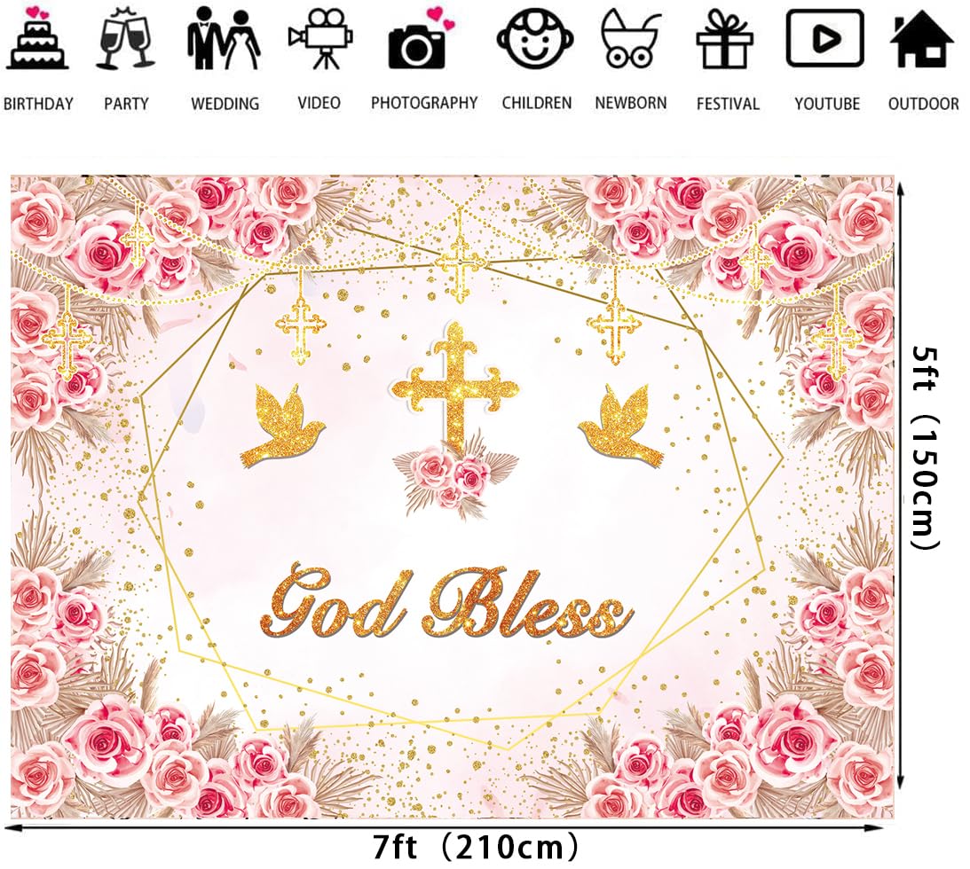 LaVenty Boho 'God Bless' Hintergrund Dekoration Für Taufe – Mit Ballons, Floralem Design