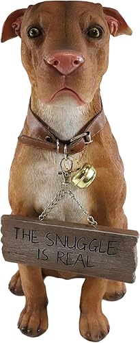 Miniatura 3 de Ebros Gift Estatua de perro Lifelike Pet Pal American Pit Bull de 13 pulgadas de alto con collar de cascabel y letrero de felicitación como puerta