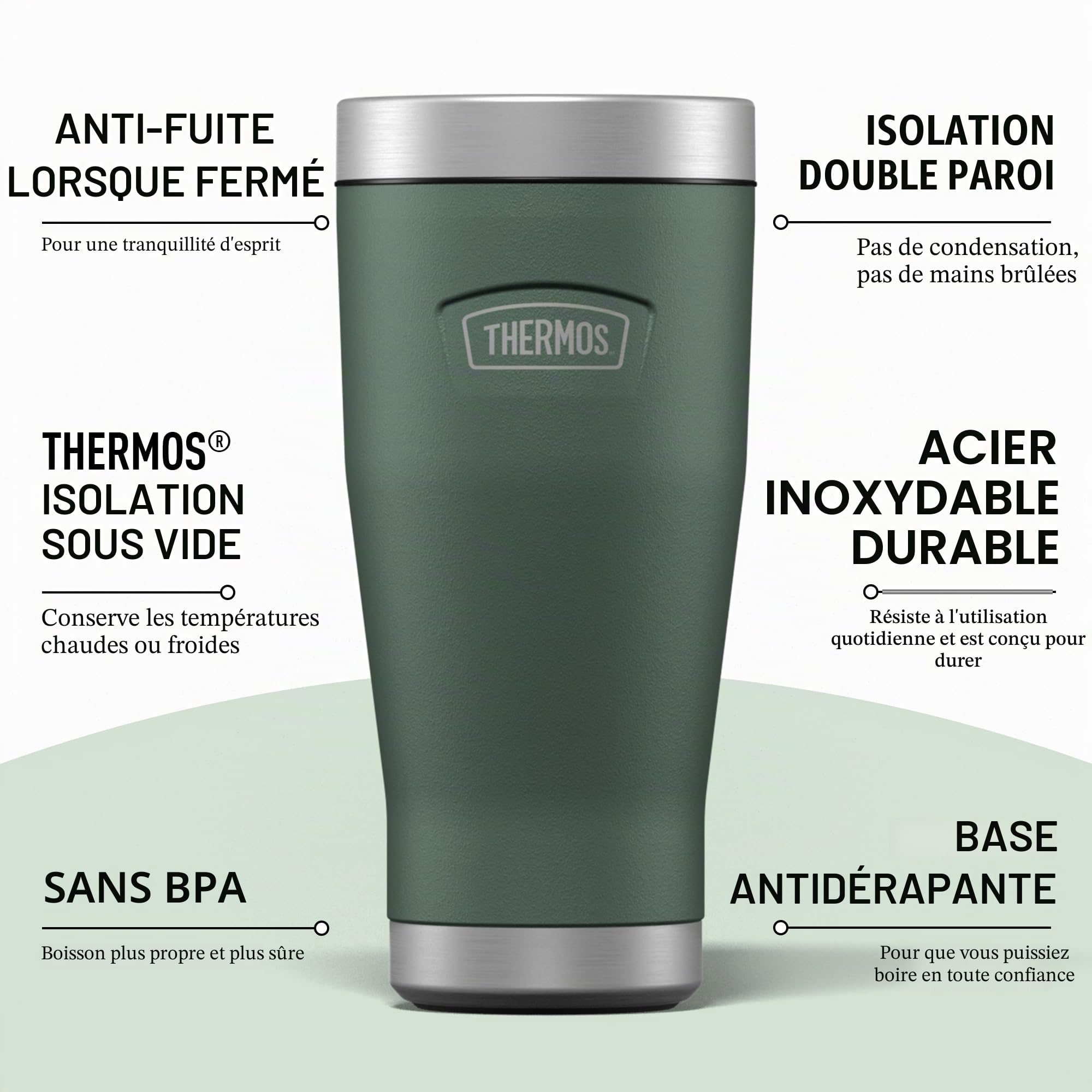 Thermos Icon Rock Cap – Gobelet de voyage isotherme réutilisable en acier inoxydable pour boissons chaudes ou froides, bouteille d'eau scellée sous vide avec couvercle anti-fuite, 470 ml, pour