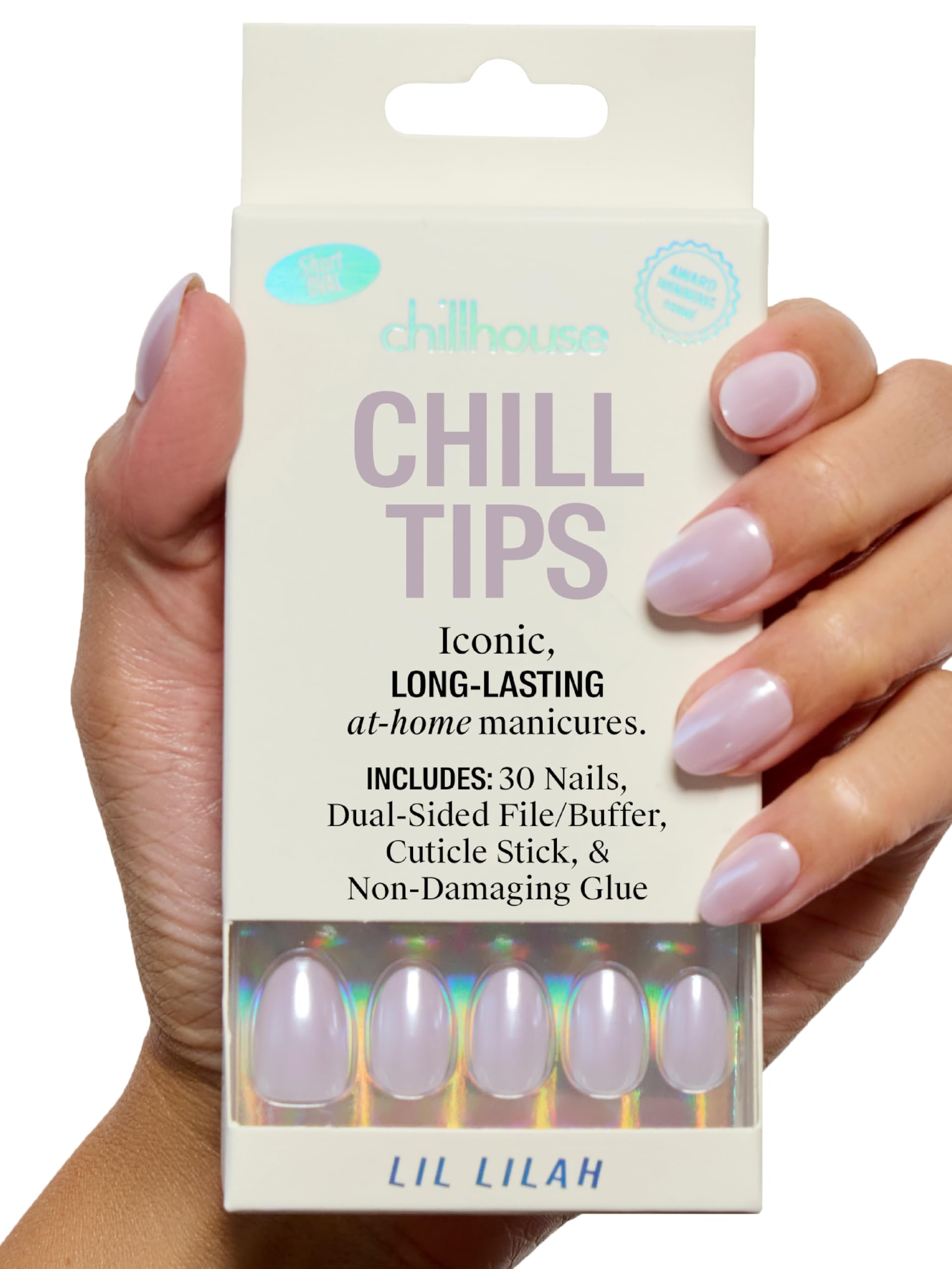 Chillhouse - Chill Tips, Press on Nails Kit - Lil Lilah (Oval - Short) - 30 Nail Shapes & Sizes - Up to 2 Weeks of Wear - Customizable - Reusable -