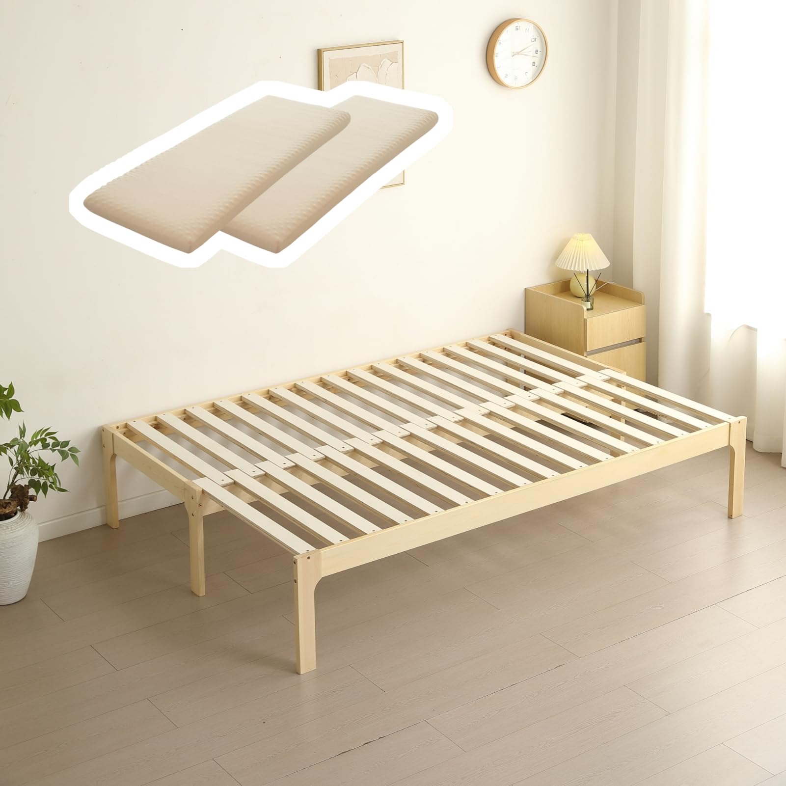 Amazon｜Harper & Bright Designs 木製ソファベッド 伸長式 天然木 