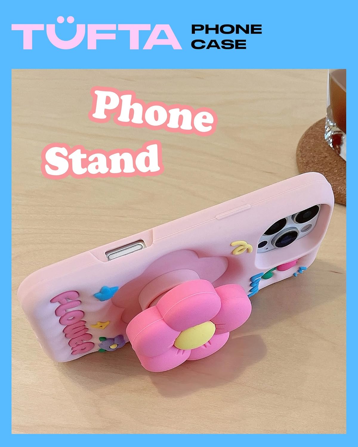 Cute 3D Flower Phone Case for iPhone 12 Pro Max - Retractable Stand & Grip with Floral Design - Girly Aesthetic Kawaii Soft Silicone Phone Cover for Women, Girls, Kids and Teens, Pink - Image 3