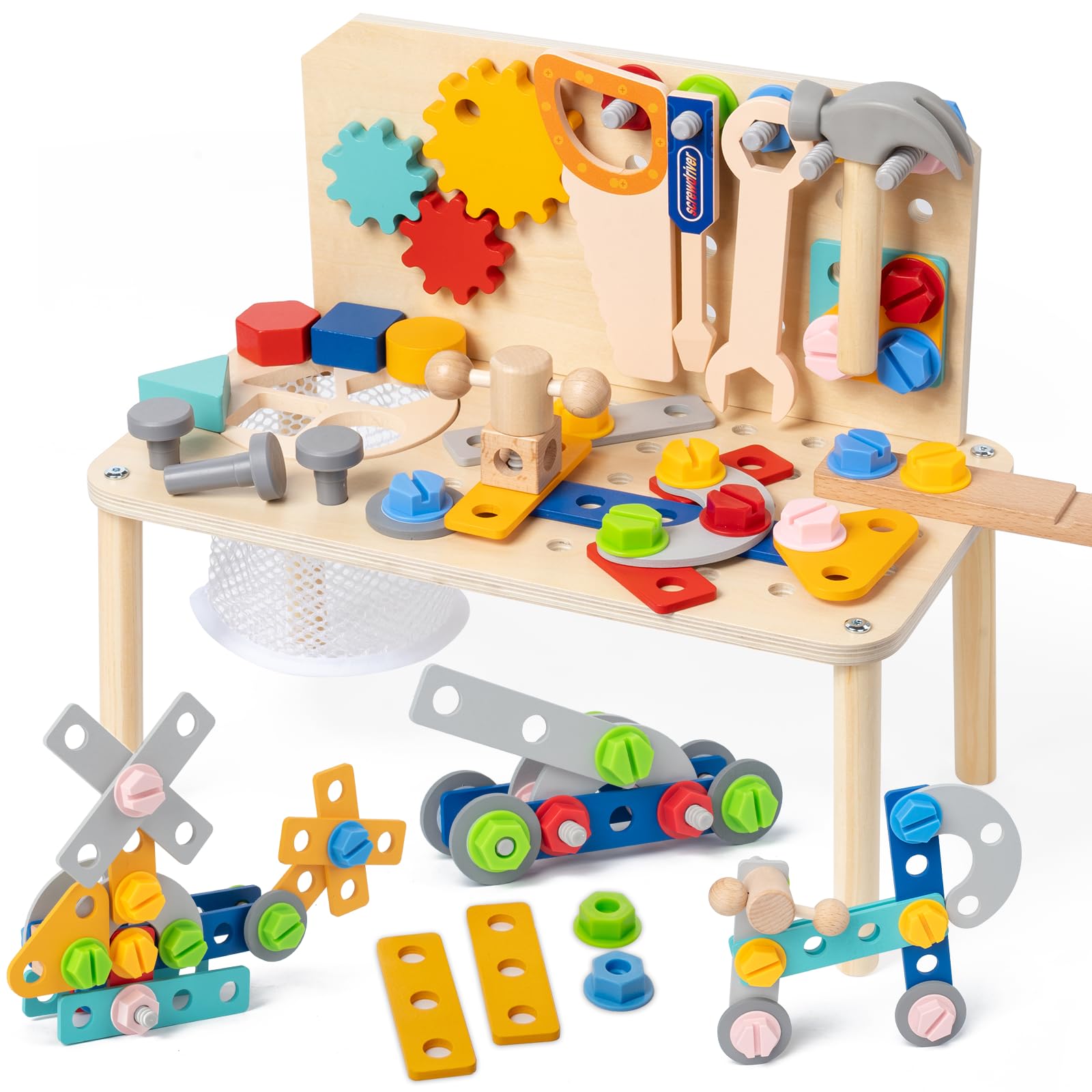 Kids Tool Set for Toddlers, 69 Pcs STEM Montessori Educational Toys for 3 Year Old, Pretend Play Tool Bench for Kids Ages 3-5, Wooden Toddler Learning