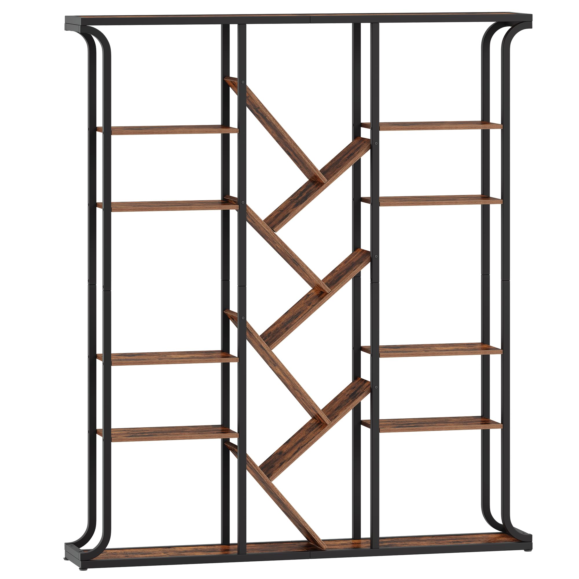 Hzuaneri Bücherregal, 3 Säulen 6 Tier Baumförmiges Bücherschrank, 17 Fächer offene unabhängige Regale, für Home-Office, Schlafzimmer, Wohnzimmer, 24 x 156 x 180 cm Vintage Braun-Schwarz BC53201B