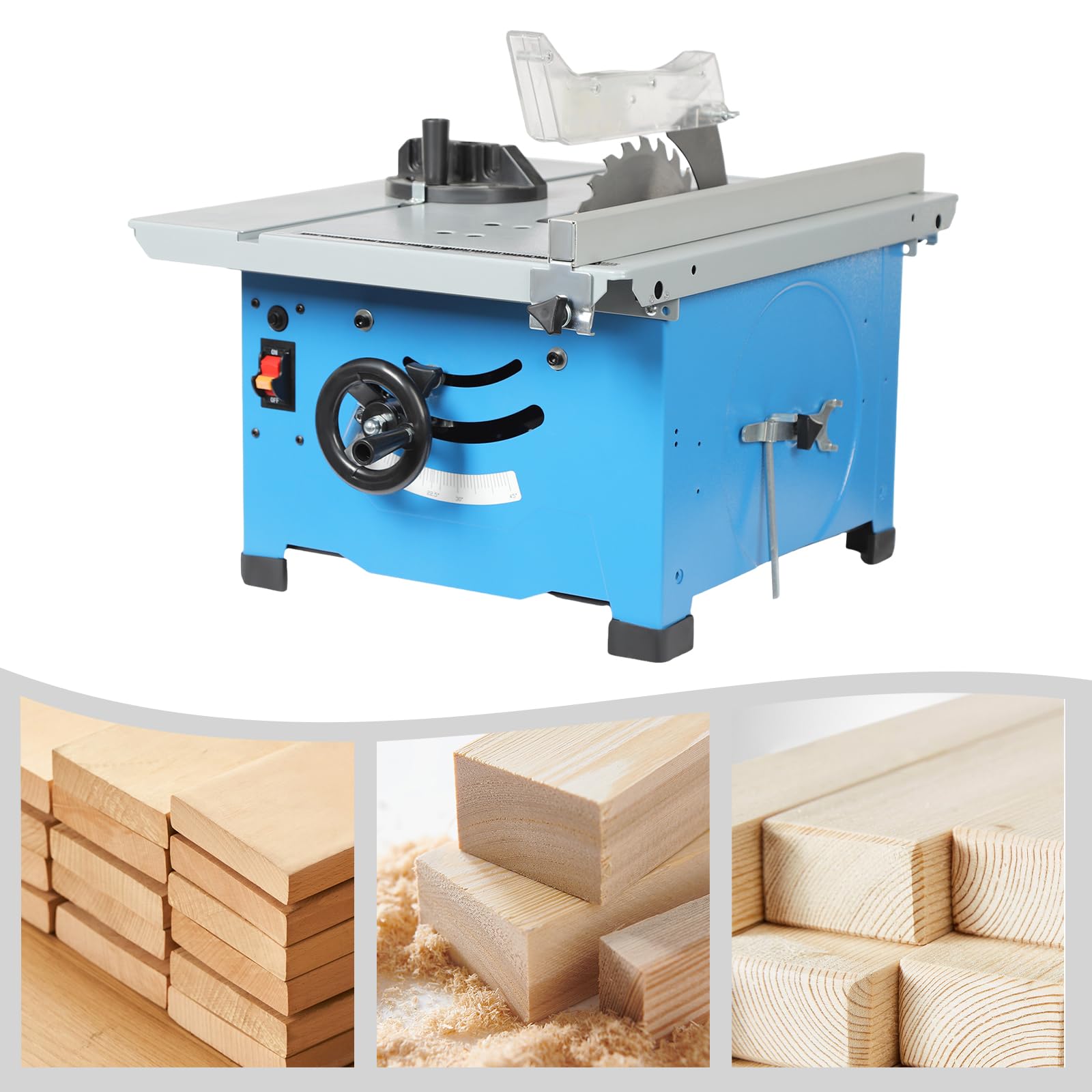 Mini sierra de mesa circular de mesa para corte de madera y trabajos de bricolaje, 1400 W, 4200 rpm, con hoja de sierra ajustable, corte de inglete de 0 a 45°, para herramientas de artesanía y