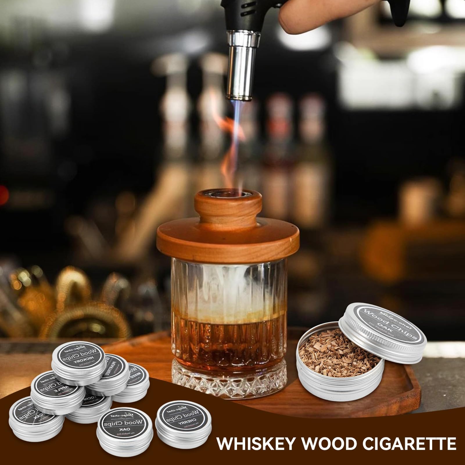 8 Pièces Copeaux de Bois pour Fumoir à Cocktail, Kit Fumage Bois Cocktails Bois de Pommier Hickory Chêne Hêtre Cerisier Mélange Bois Pêcher Poirier pour Whisky Bourbon Boisson Pistolet fumée