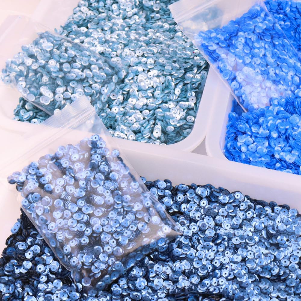10 x 1000 stuks pailletten om op te naaien, ronde pailletten om te knutselen, 6 mm, losse borduurgespjes, glitterpailletten voor doe-het-zelf kunsthandwerk, donkerblauw