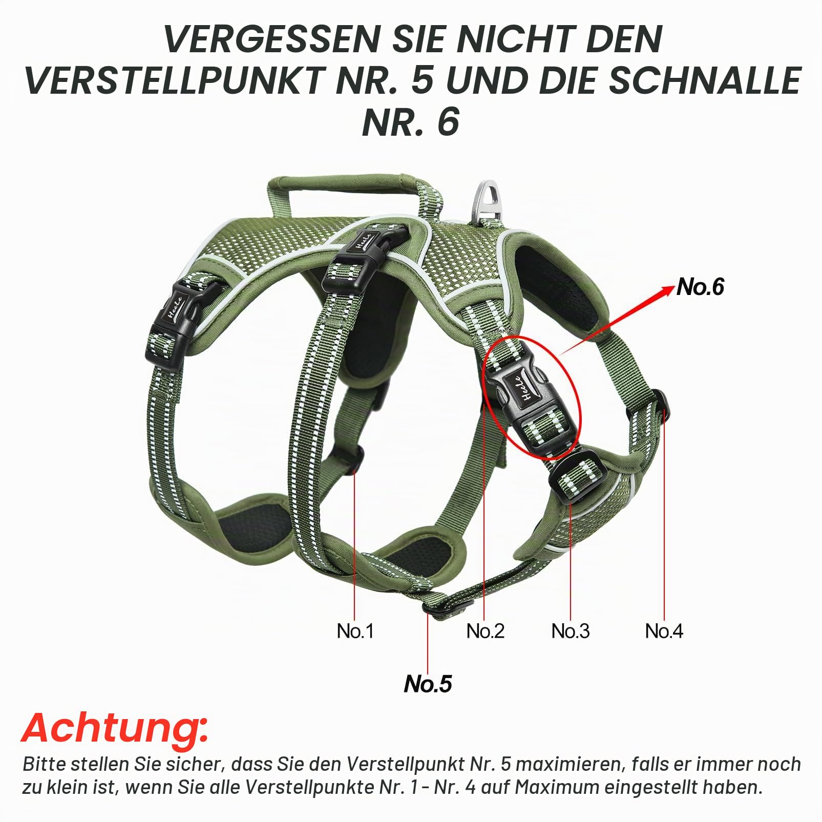 HEELE Hundegeschirr, Ausbruchsicher, Schnalle im Halsbereich, Reflektierend, Brustgeschirr mit Robuster Griff, Panikgeschirr Hund, Hundegeschirr Stabilen Eindruck, Passt wie Angegossen, Grün, M | Brustgeschirr mit Robuster Griff, Panikgeschirr Hund, Refle