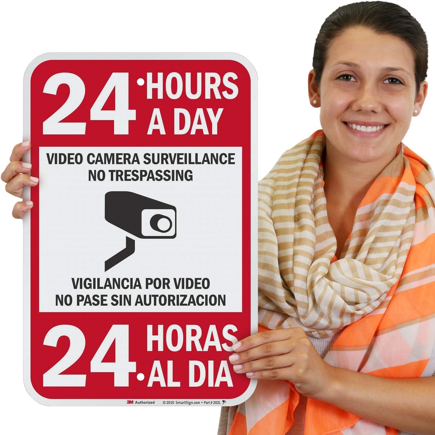 SmartSign "24 Hours A Day Surveillance" Bilingual Sign | 12" x 18" 3M Engineer Grade Reflective Aluminum