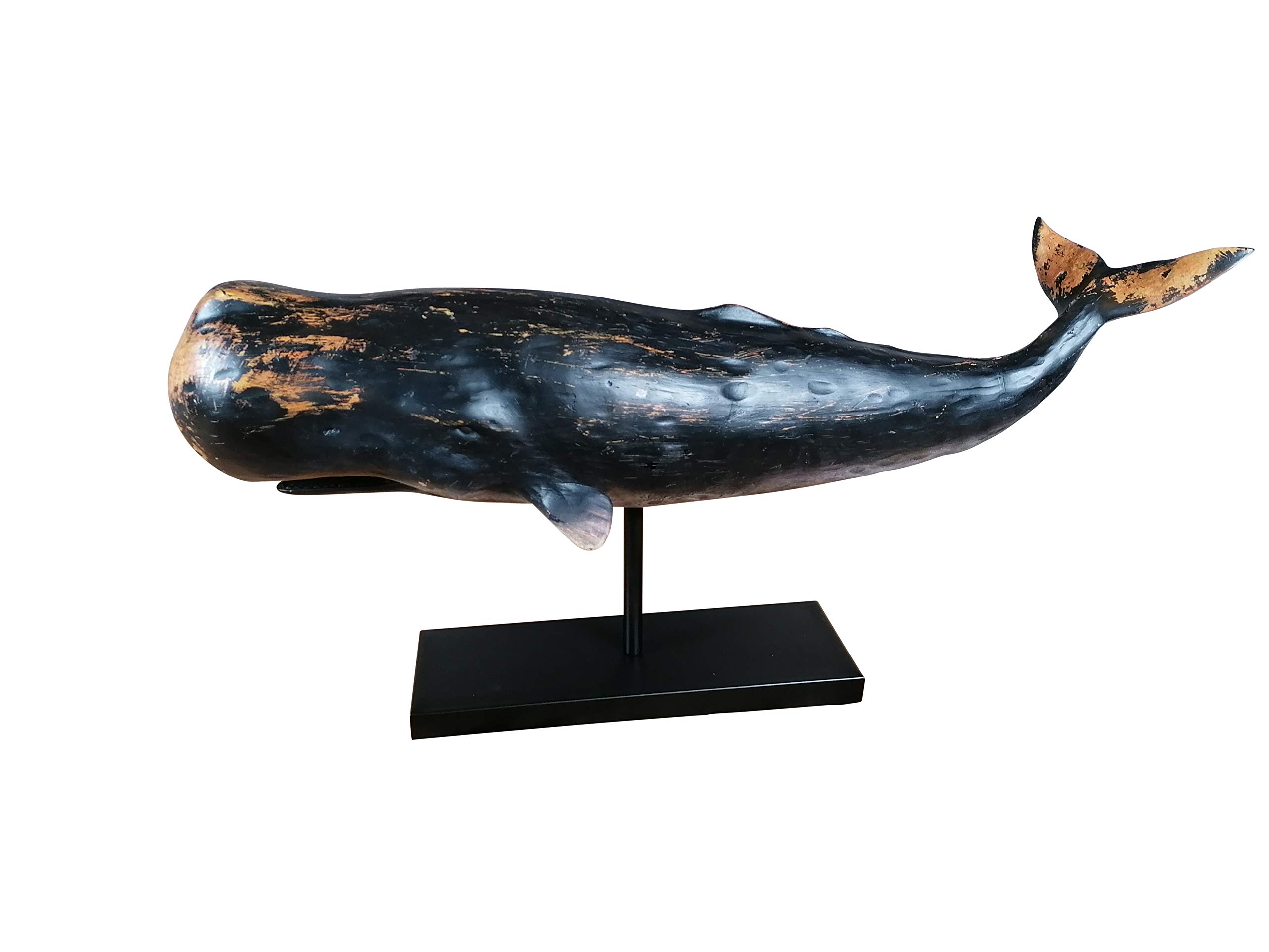 MichaelNoll Statua decorativa a forma di balena, in poliresina, stile moderno, decorazione marittima in effetto legno, XXL, 77 x 17,5 x 38,5 cm