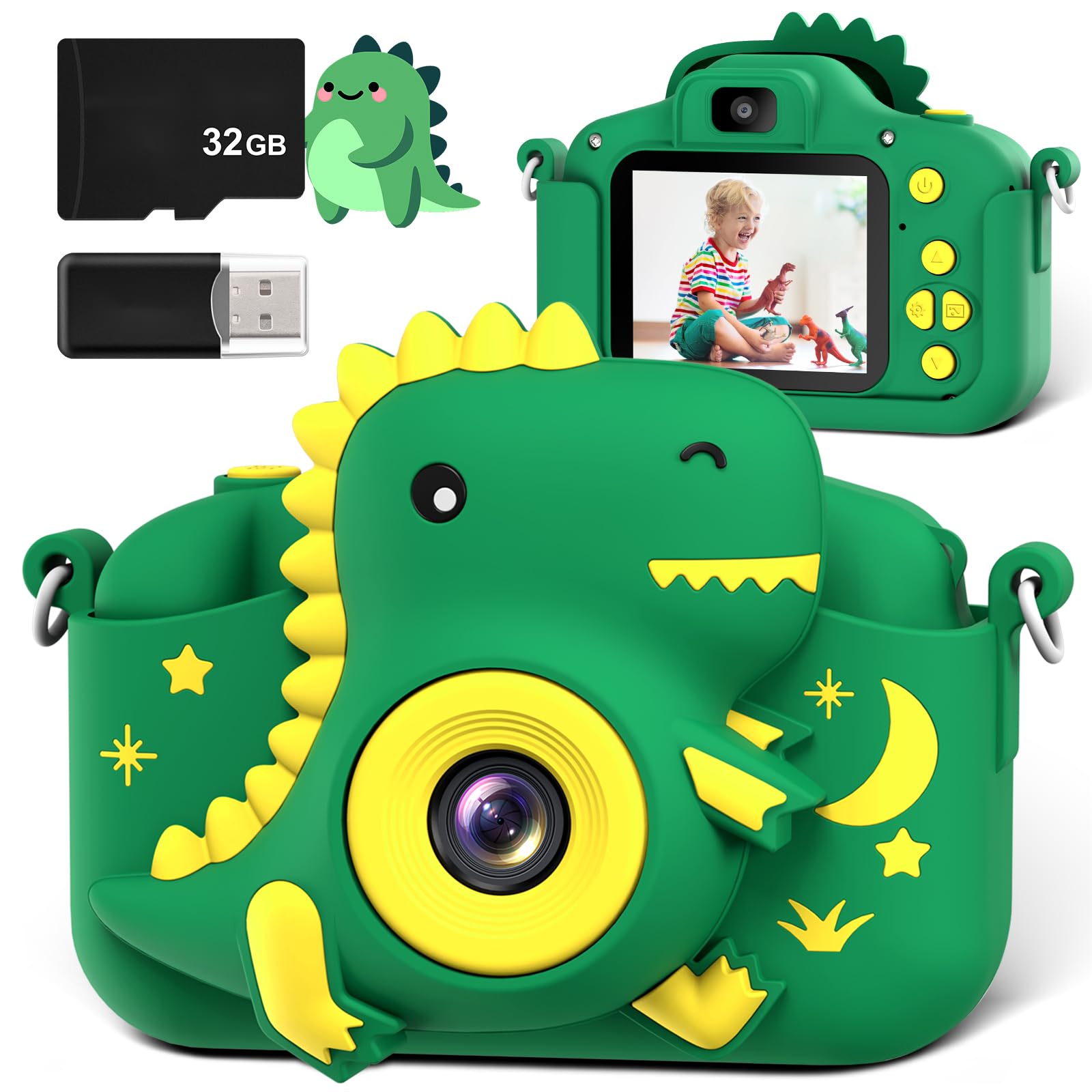 Kids Camera 2.0” Screen Dual Lens Cameras, 20MP & 1080P Video Camcorder, Kids Digital Camera with 32GB Card, Childrens Camera Boys Gifts for Girls Toys Age 3-12