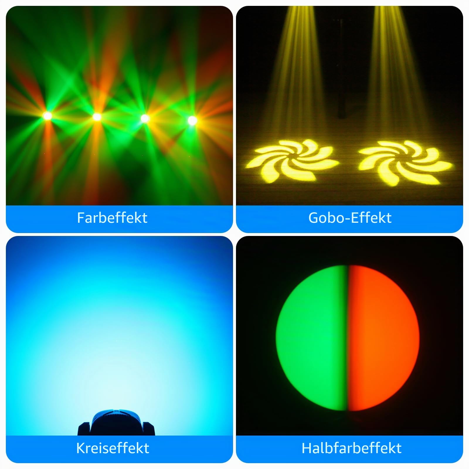 4PCS Moving Head LED mit Flightcase 60W 8 Gobos 8 Farben Beam Discolicht Partylicht DMX RGBW Lichteffekte 9/11 Kanäle für DJ Club Weihnachten Bar Partybeleuchtung Licht