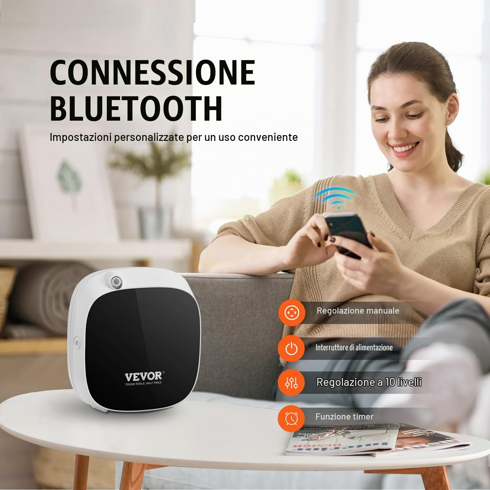 VEVOR Macchina di aria aromatica per la casa, diffusore intelligente di oli essenziali da 100 ml con tecnologia ad aria fredda, diffusore di aria senza acqua con USB e alimentato a batteria