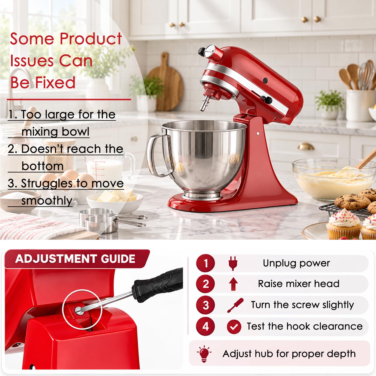 Gancho de acero inoxidable en espiral para batidoras KitchenAid de 4.5 a 5 cuartos de galón, apto para lavavajillas, accesorio de repuesto