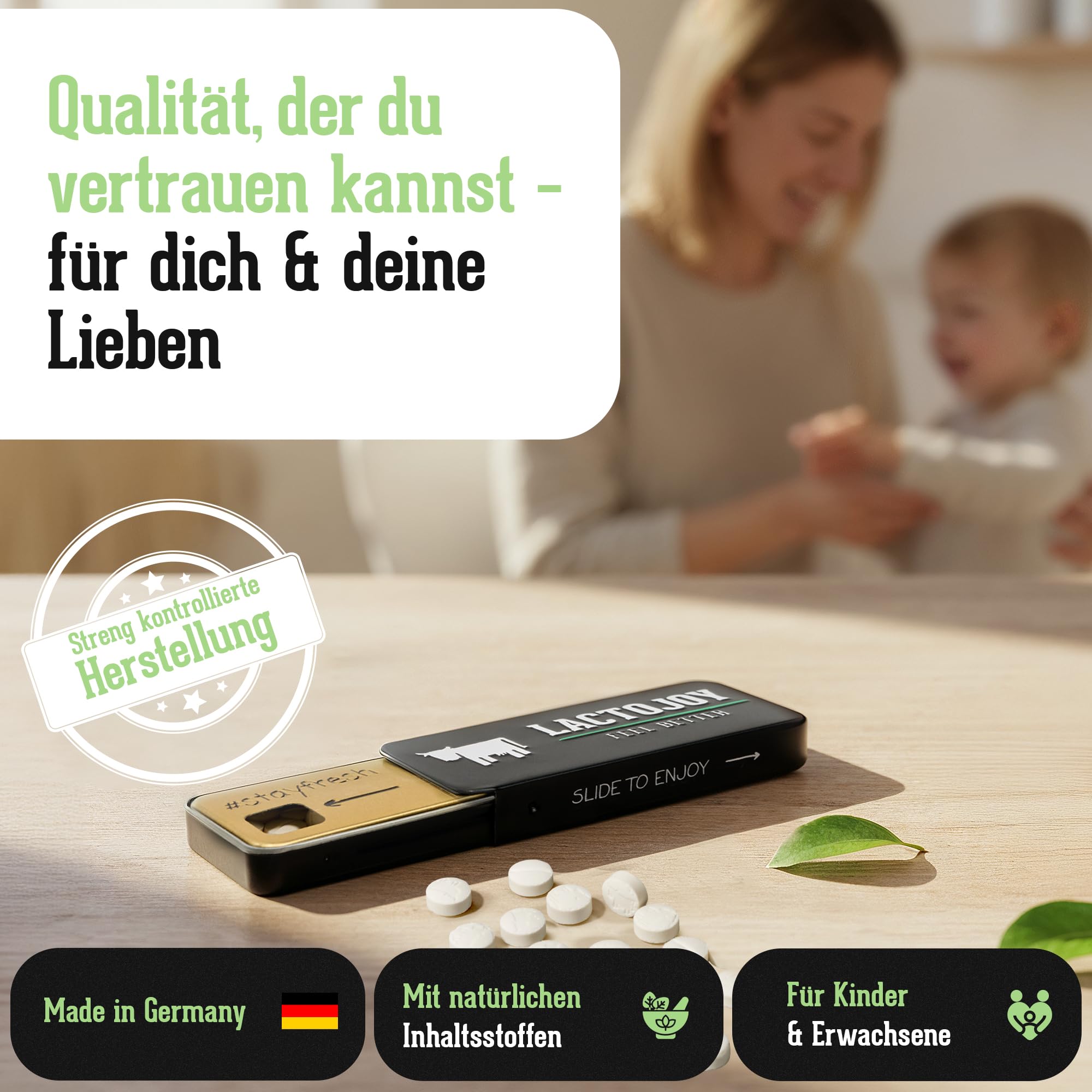 LactoJoy Laktase-Tabletten I 14.500 FCC I 80 Stk. - Lactase Enzym bei Milchzucker Unverträglichkeit