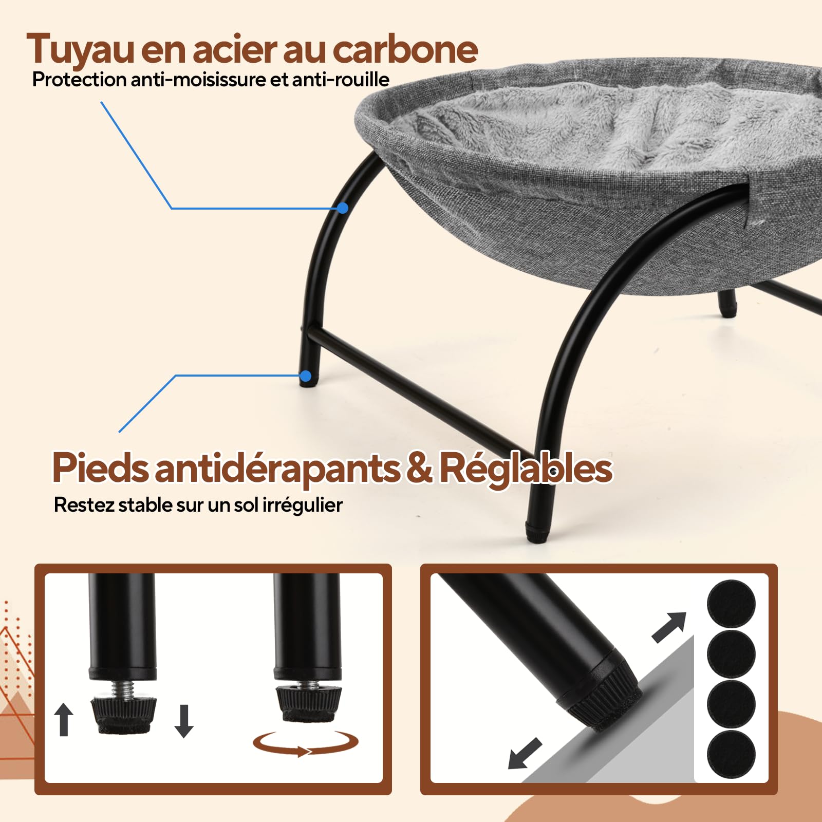 LIFLIX Hamac d'extérieur surélevé pour Chat avec Peluche Amovible et Lavable, hamac Debout pour l'intérieur et l'extérieur (Gris)