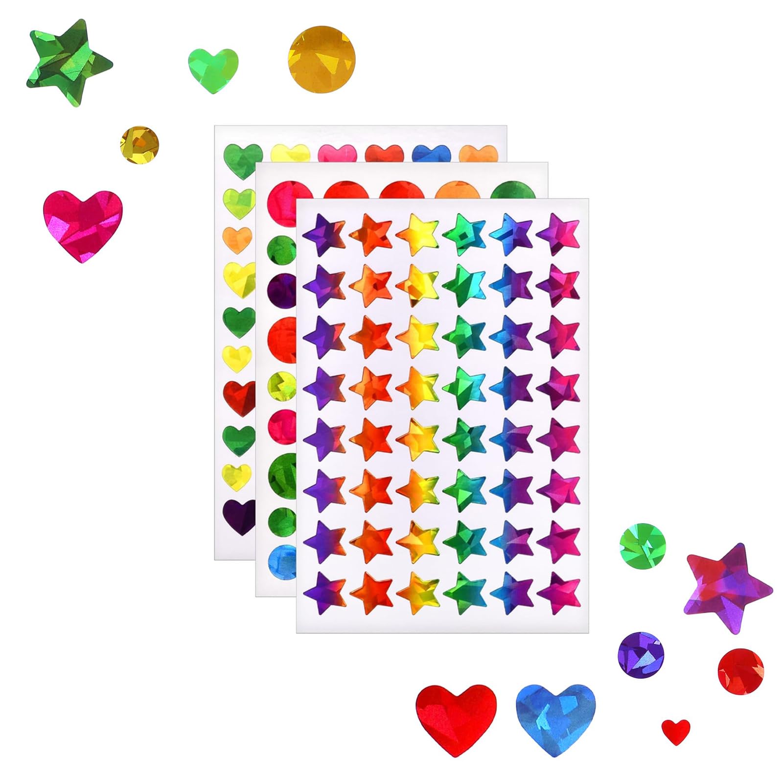 Shirene Star Stickers,Self Adhesive Rainbow Stickers Colorful Heart Stickers Small Gold Foil Star Stickers Children's Reward Stickers for Scrapbooking DIY,Teacher Rewards,Crafts,Labels,Classroom Use